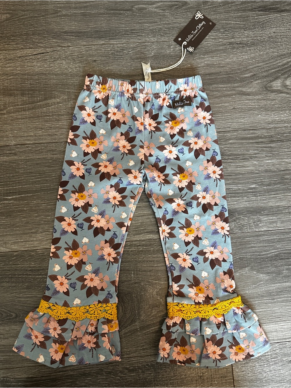 Matilda Jane Light Blue Floral Leggings with Yellow Trim